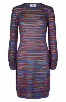 M Missoni Stripe Long Sleeve Wool Blend Knit Minidress
