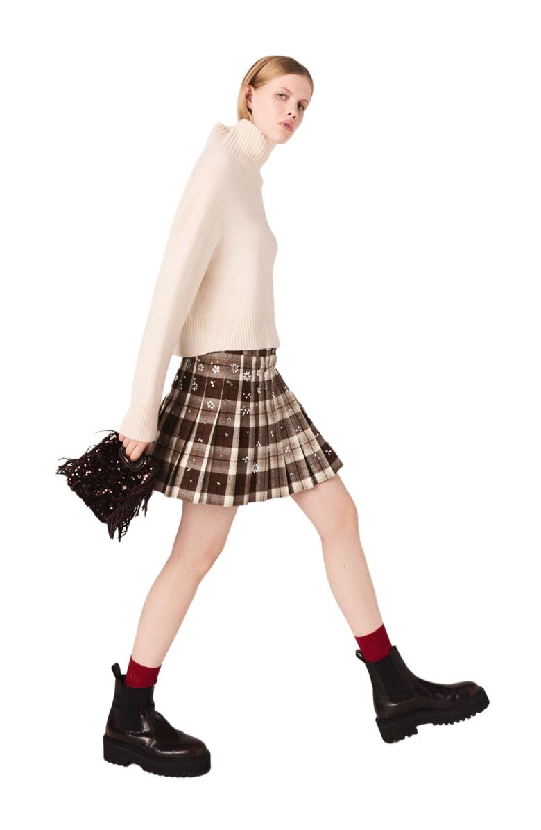 maje Rhinestone checked kilt, Alternate, color, Big Brown Check