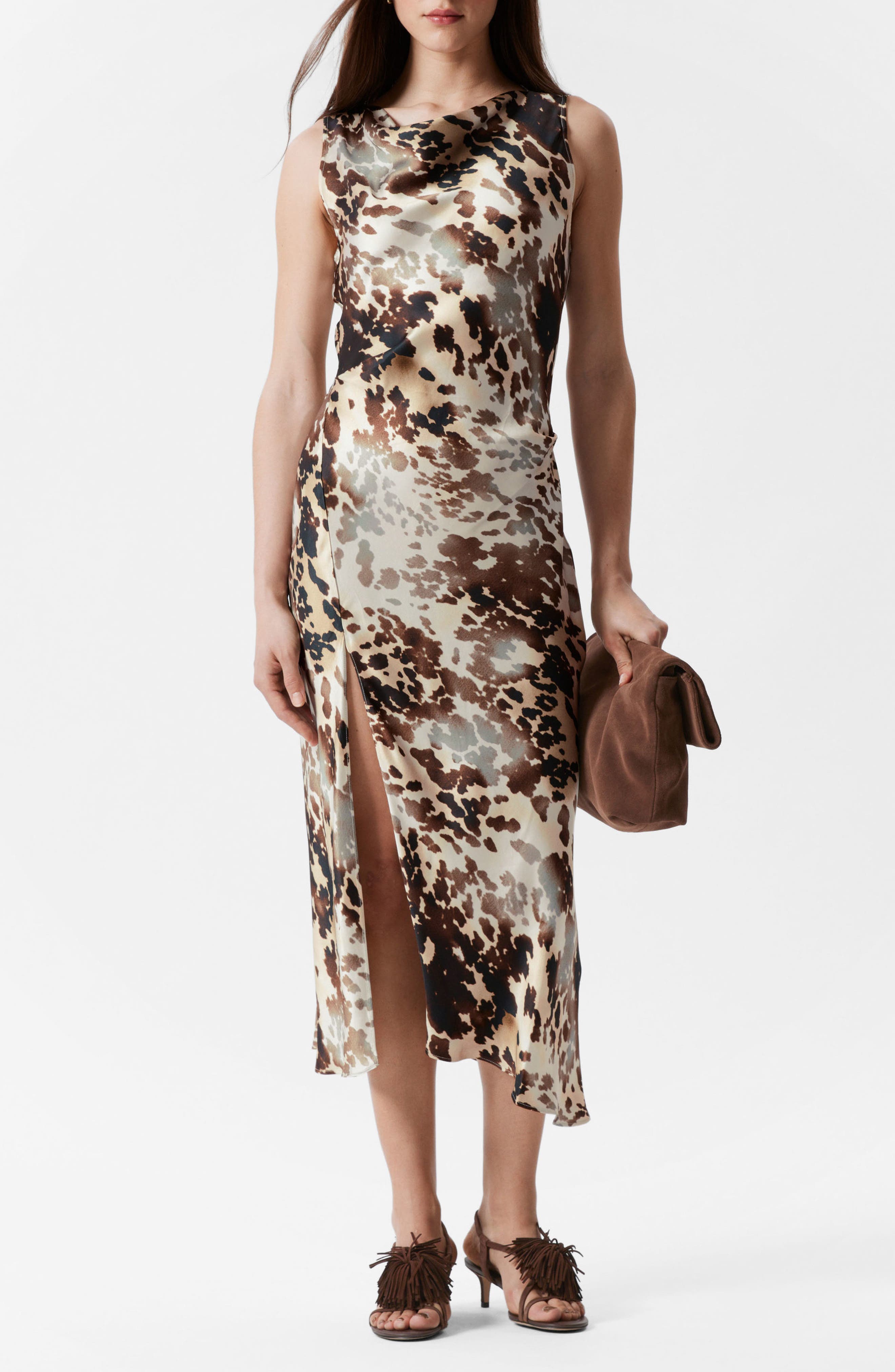 & Other Stories Abstract Animal Print Satin Midi Slipdress