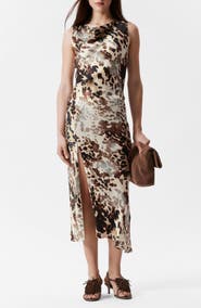 & Other Stories Abstract Animal Print Satin Midi Slipdress