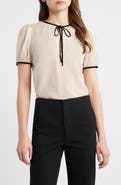 FRAME Polka Dot Tie Front Puff Sleeve Semisheer Silk Top