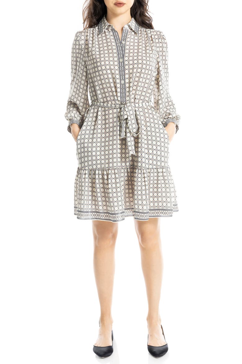 Long Sleeve Button Front Crepe Dress, Main, color, CRMNUDGF-CREAM/NEUTRAL DIAMOND GEO FOULARD