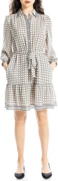 MAX STUDIO Long Sleeve Button Front Crepe Dress