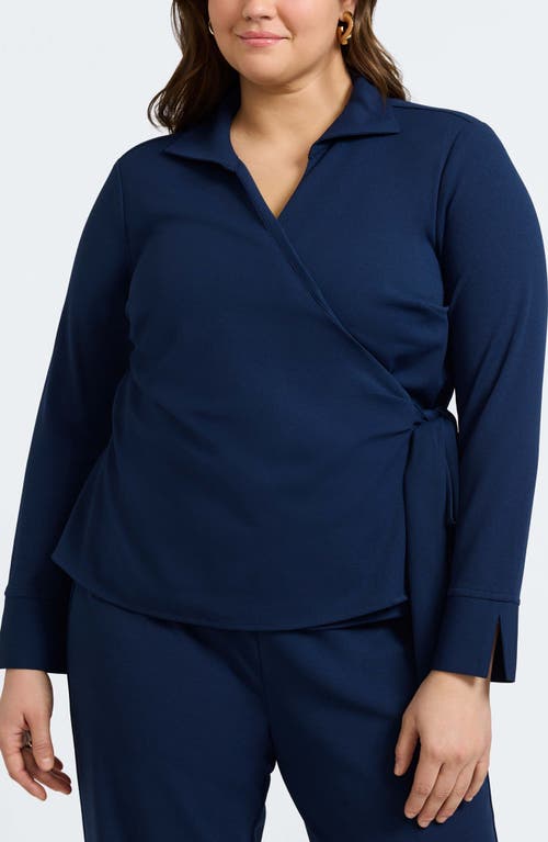 Foxcroft Rosie Wrap Crepe Top In Navy