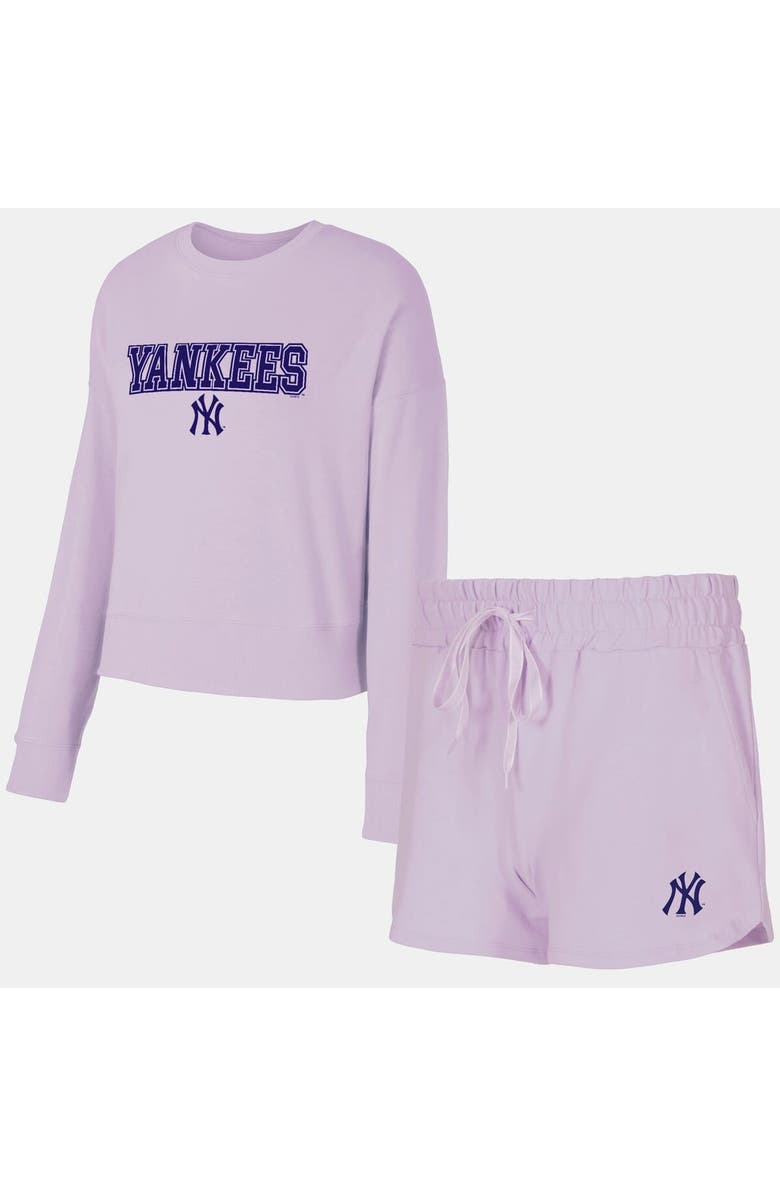 CONCEPTS SPORT Women's Concepts Sport  Lavender New York Yankees Elevation Tri-Blend Long Sleeve T-Shirt & Shorts Set, Alternate, color, Lavender