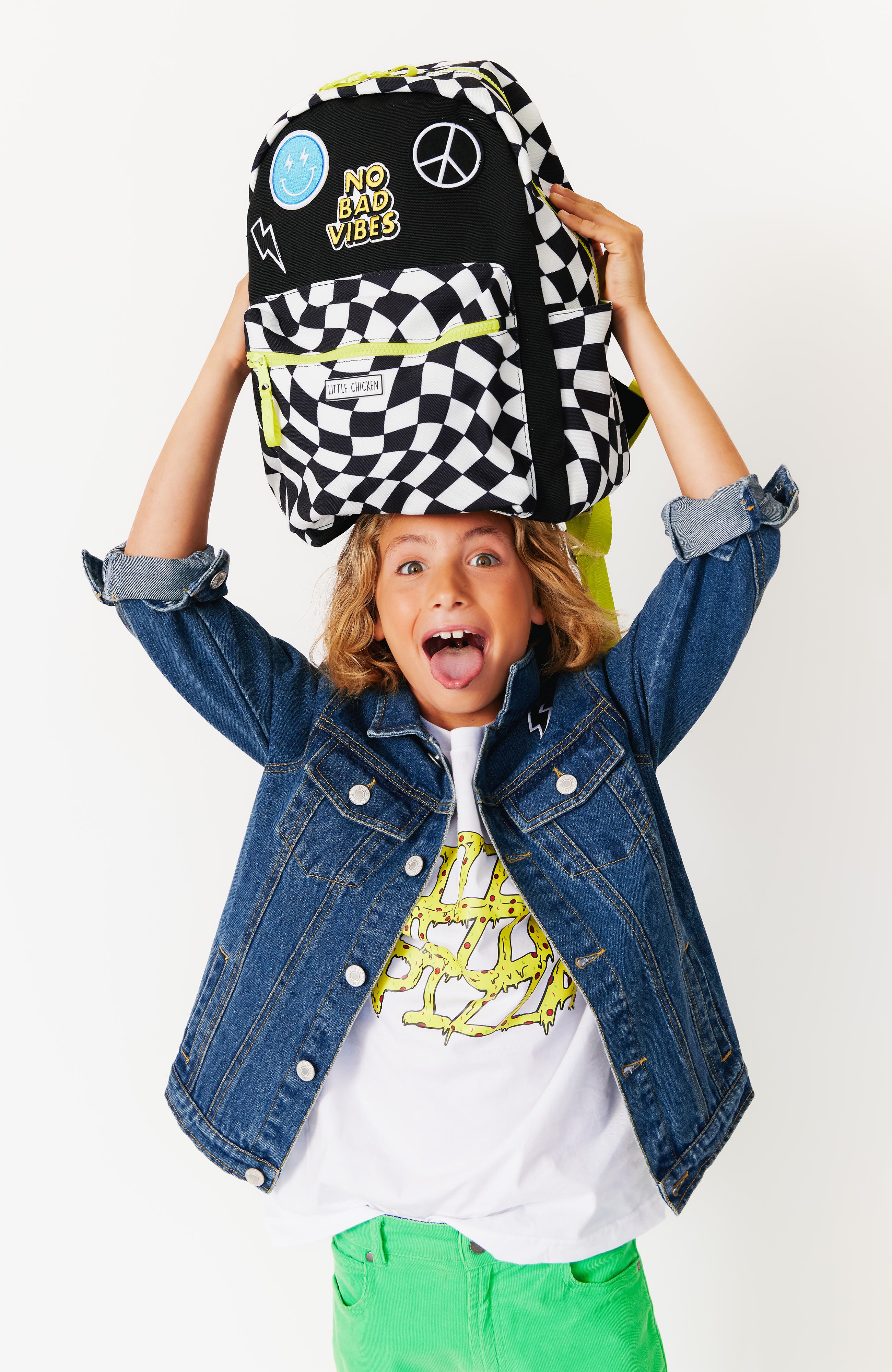 Little Chicken KIDS PATCHED BACKPACK, Alternate, color, Black White Checkered