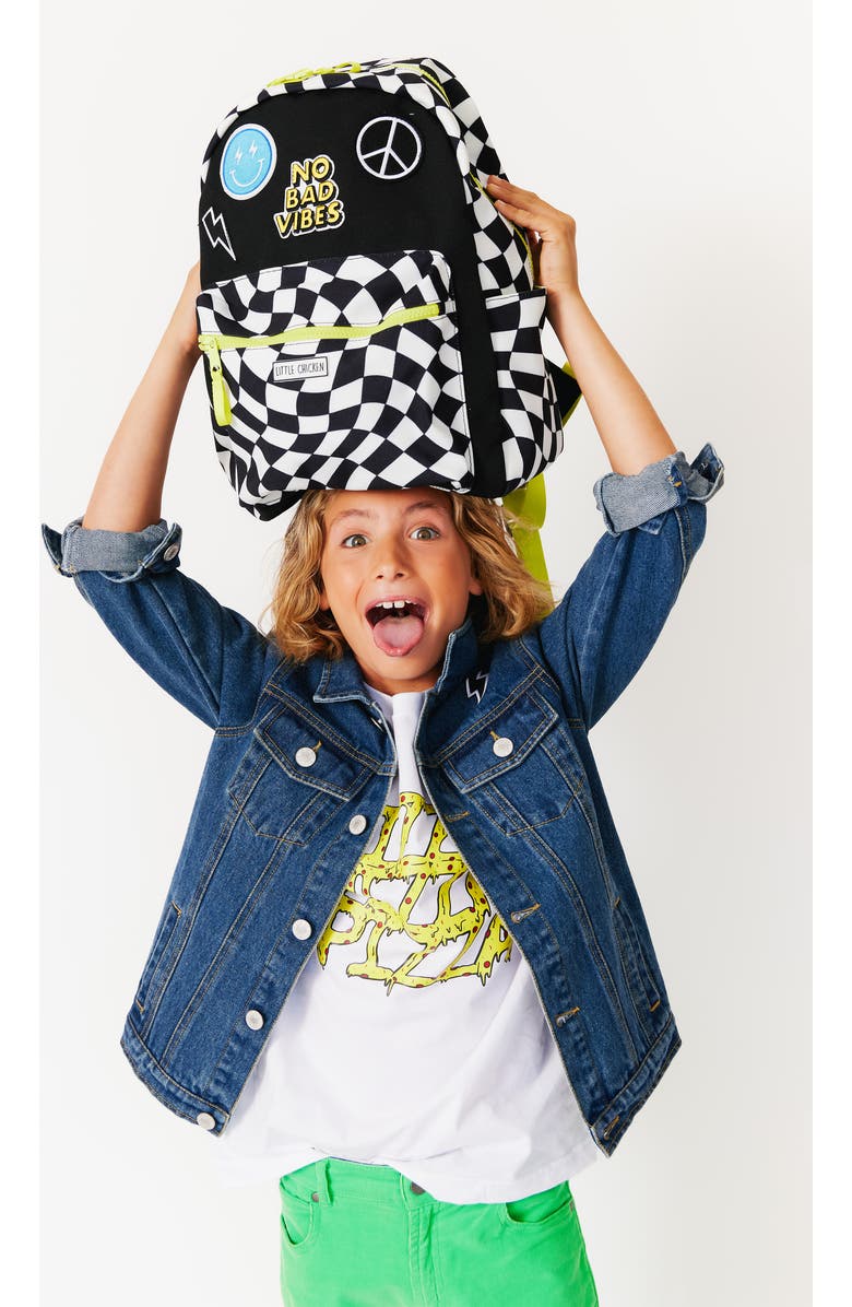 Little Chicken KIDS PATCHED BACKPACK, Alternate, color, Black White Checkered
