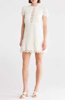 Love By Design Romee Puff Sleeve Lace Trim Clip Dot Minidress