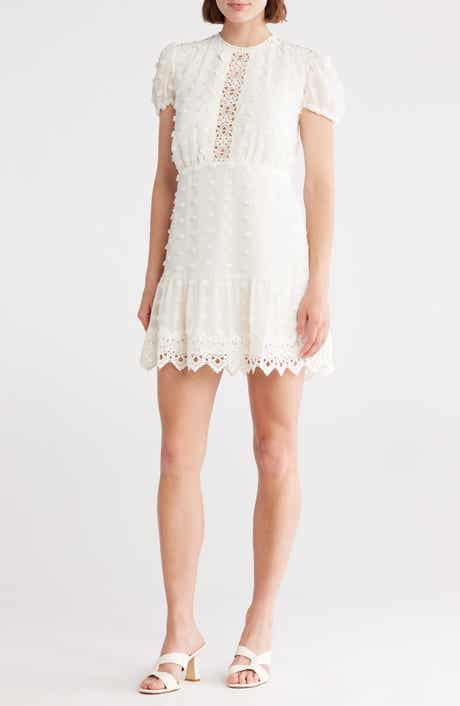 Romee Puff Sleeve Lace Trim Clip Dot Minidress