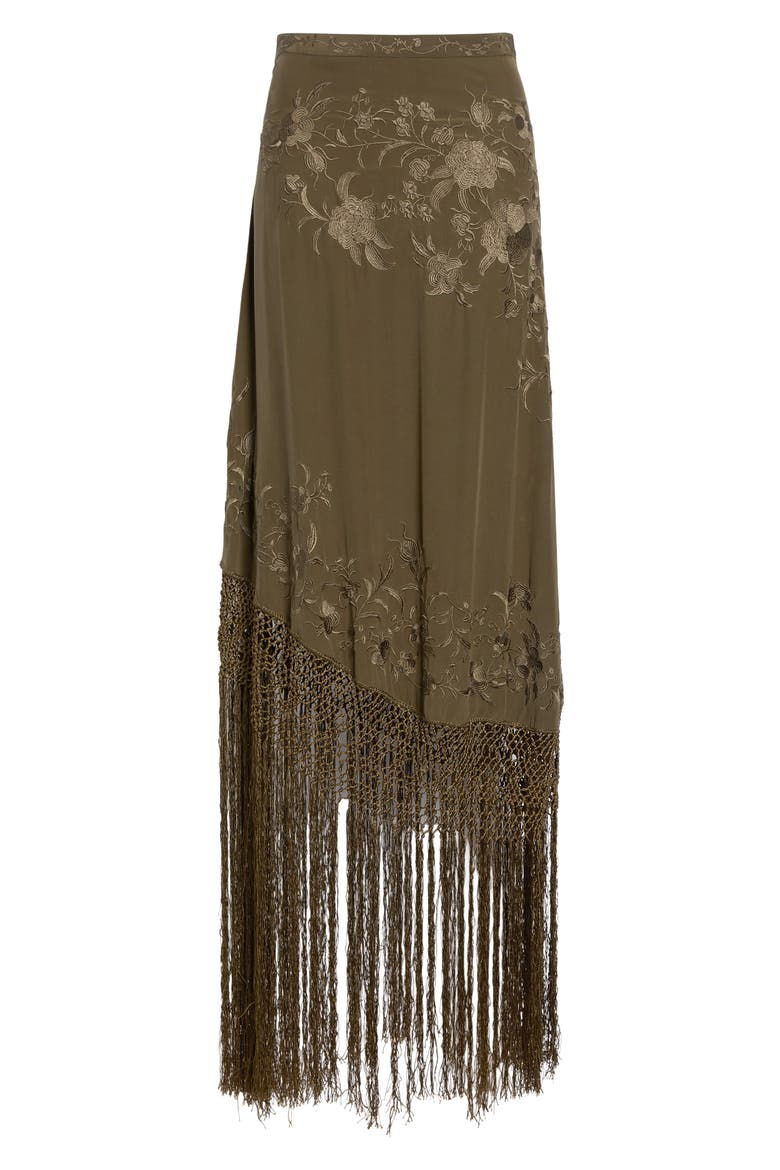Lark Silk Fringe Maxi Skirt, Alternate, color, MALACHITE