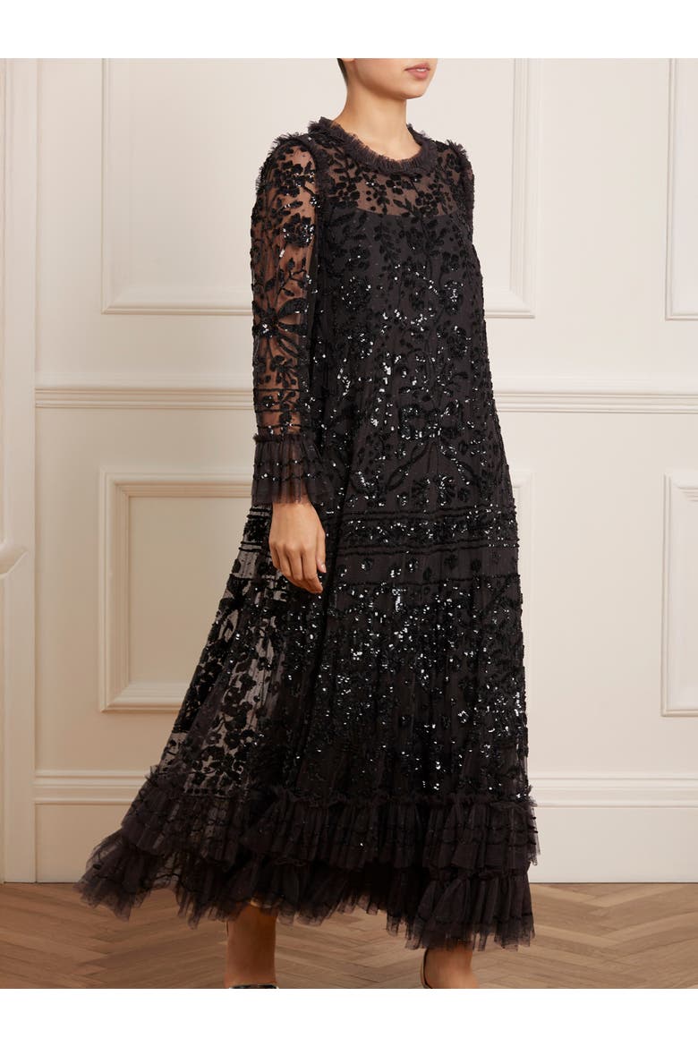 Celia Long Sleeve Ankle Gown, Alternate, color, Graphite