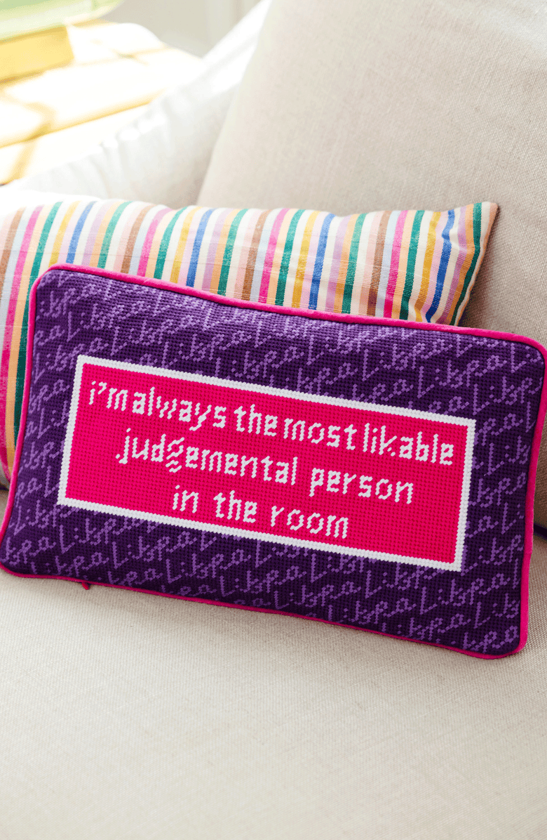 Furbish Libra Needlepoint Pillow, Alternate, color, Dark Purple