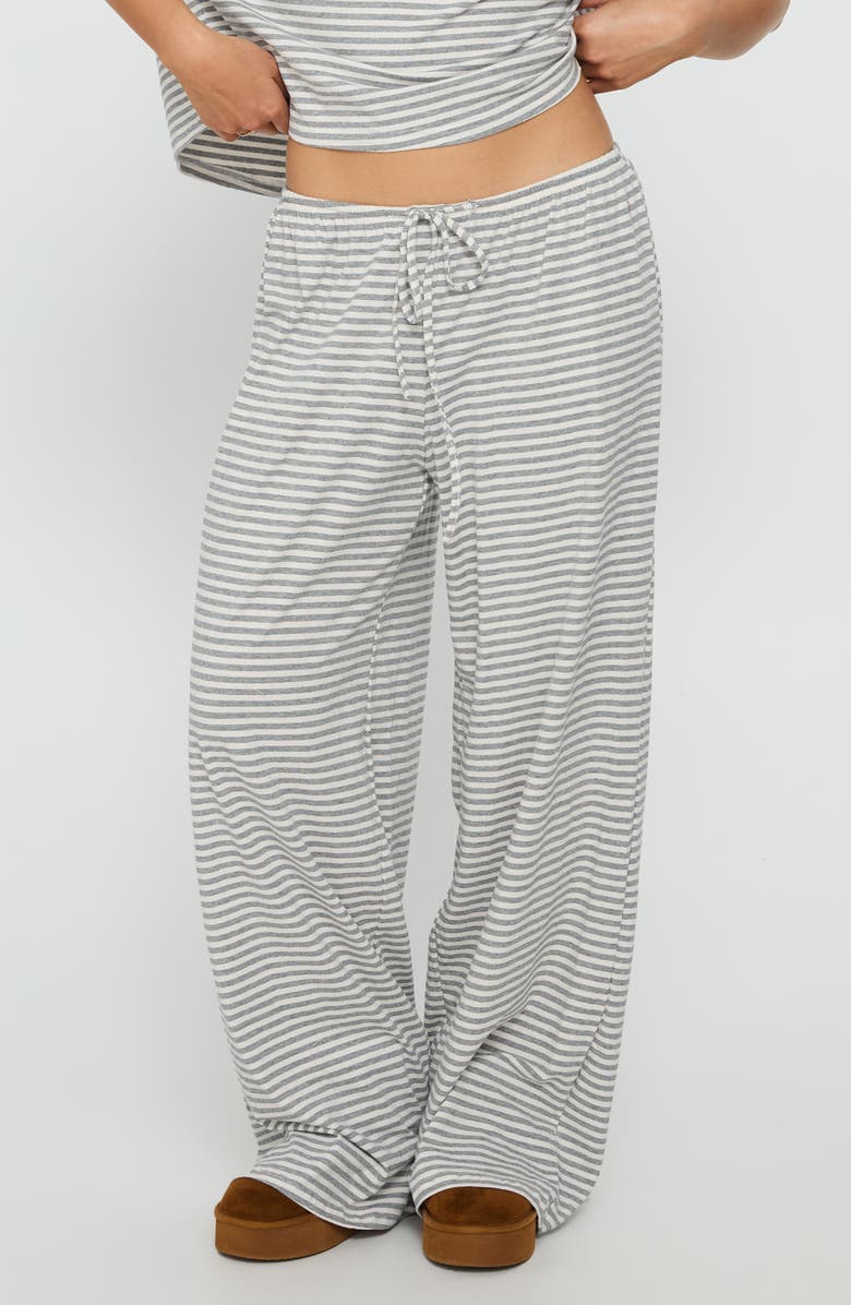 Princess Polly Tobie One-Shoulder Top & Pants Sleep Set, Main, color, Grey Stripe