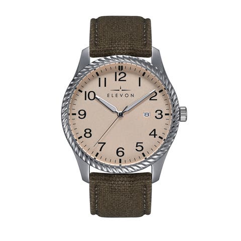 Crosswind Canvas-Overlaid Leather-Band Watch w/ Date