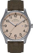 Elevon Crosswind Canvas-Overlaid Leather-Band Watch w/ Date