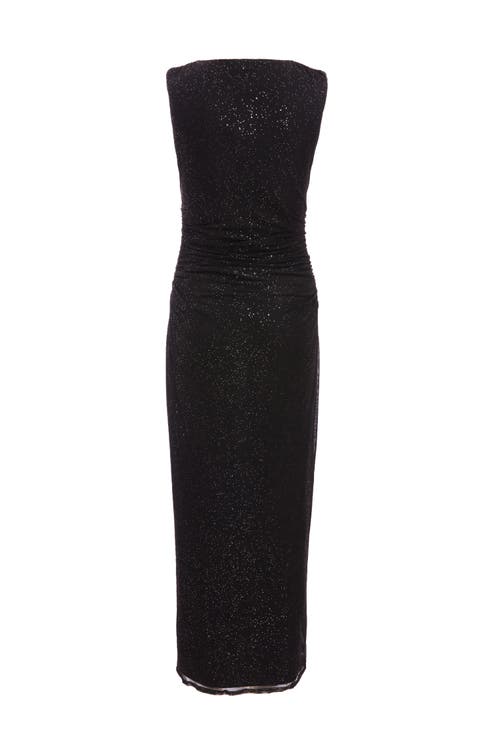 Quiz Glitter Sleeveless Midi Dress In Black