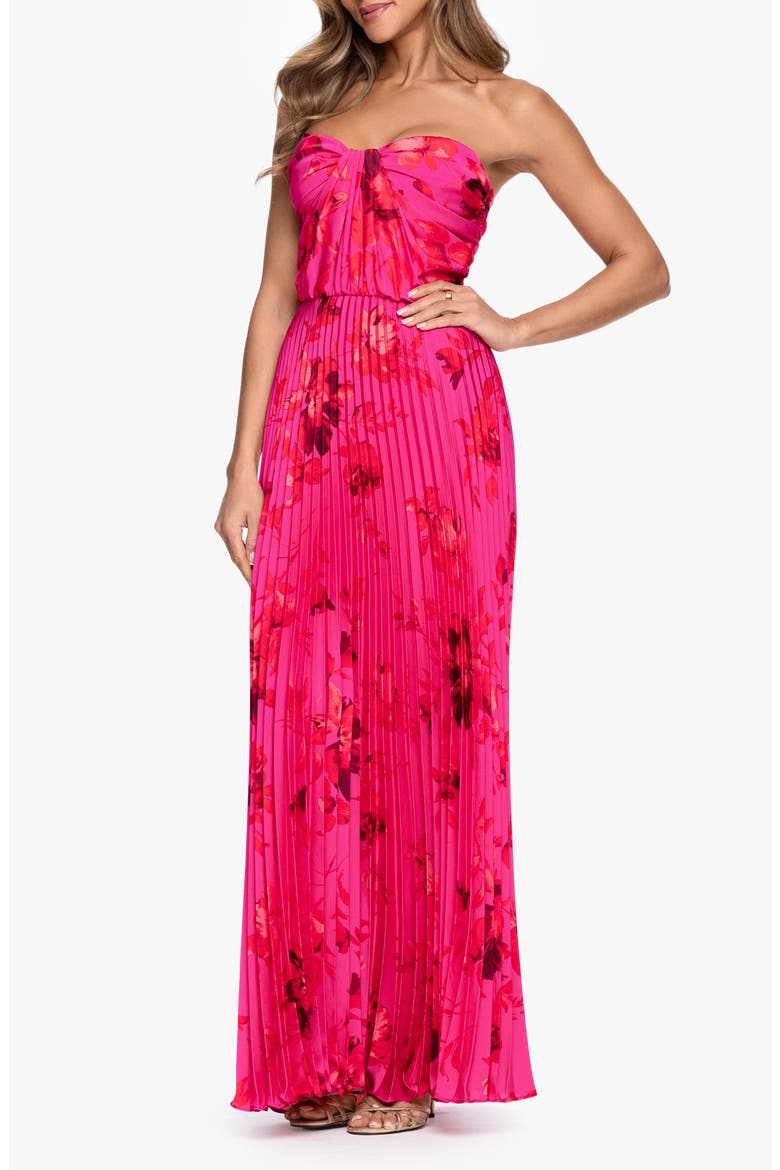 Pleated Strapless Gown, Alternate, color, FUSH/ POPPY