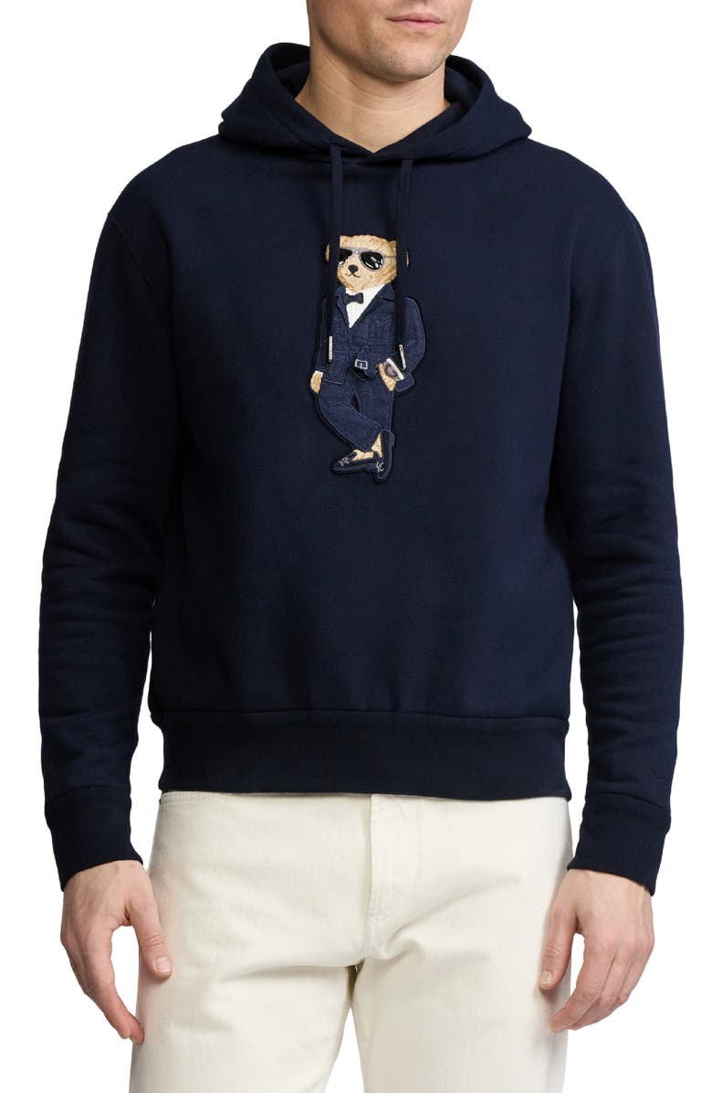 Ralph Lauren Purple Label Polo Bear Appliqué Fleece Hoodie, Main, color, Classic Chairman Navy