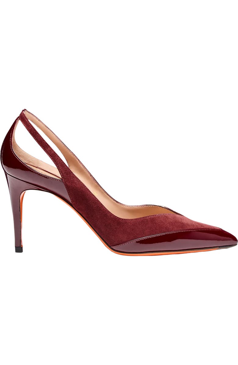 Santoni Women's patent leather and suede high-heel pump, Main, color, Burgundy