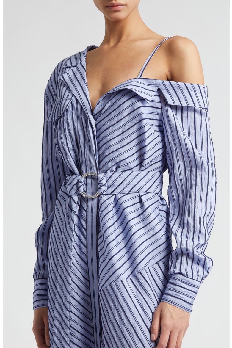 Marcella Asymmetric Stripe Long Sleeve Midi Shirtdress, Alternate, color, NAVY/ RAINCLOUD