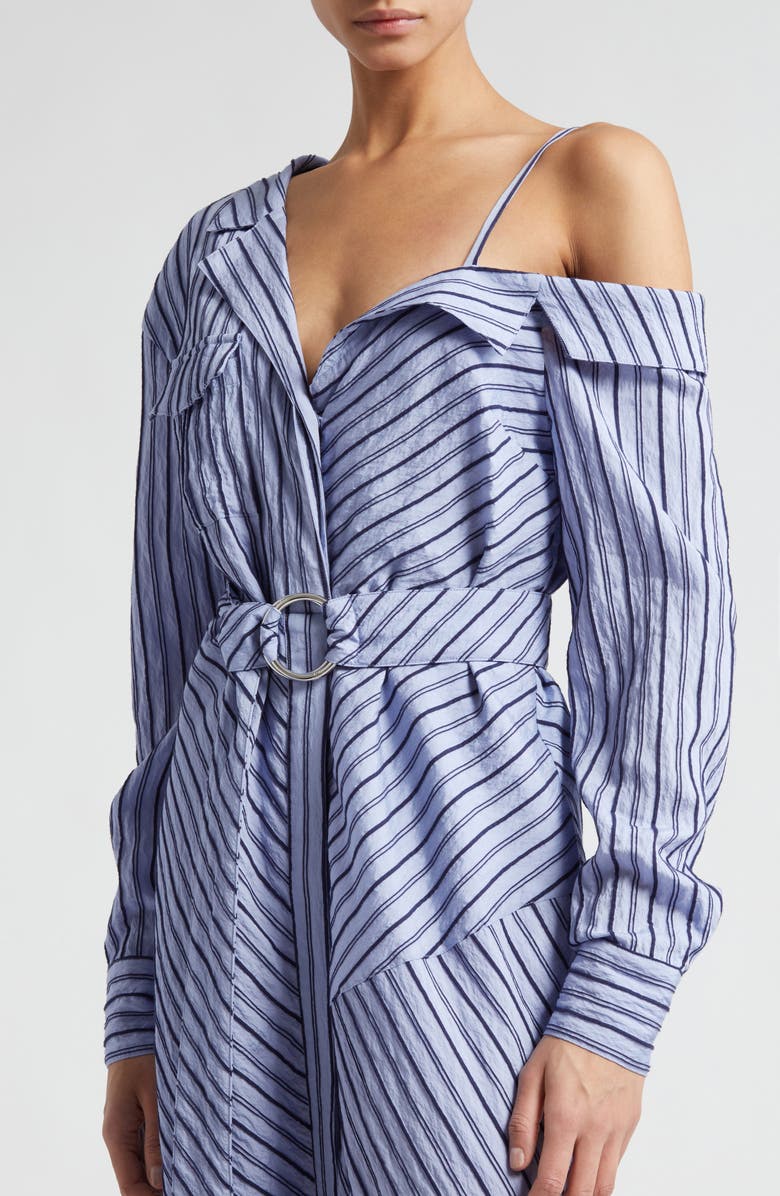 Cinq à Sept Marcella Asymmetric Stripe Long Sleeve Midi Shirtdress, Alternate, color, 