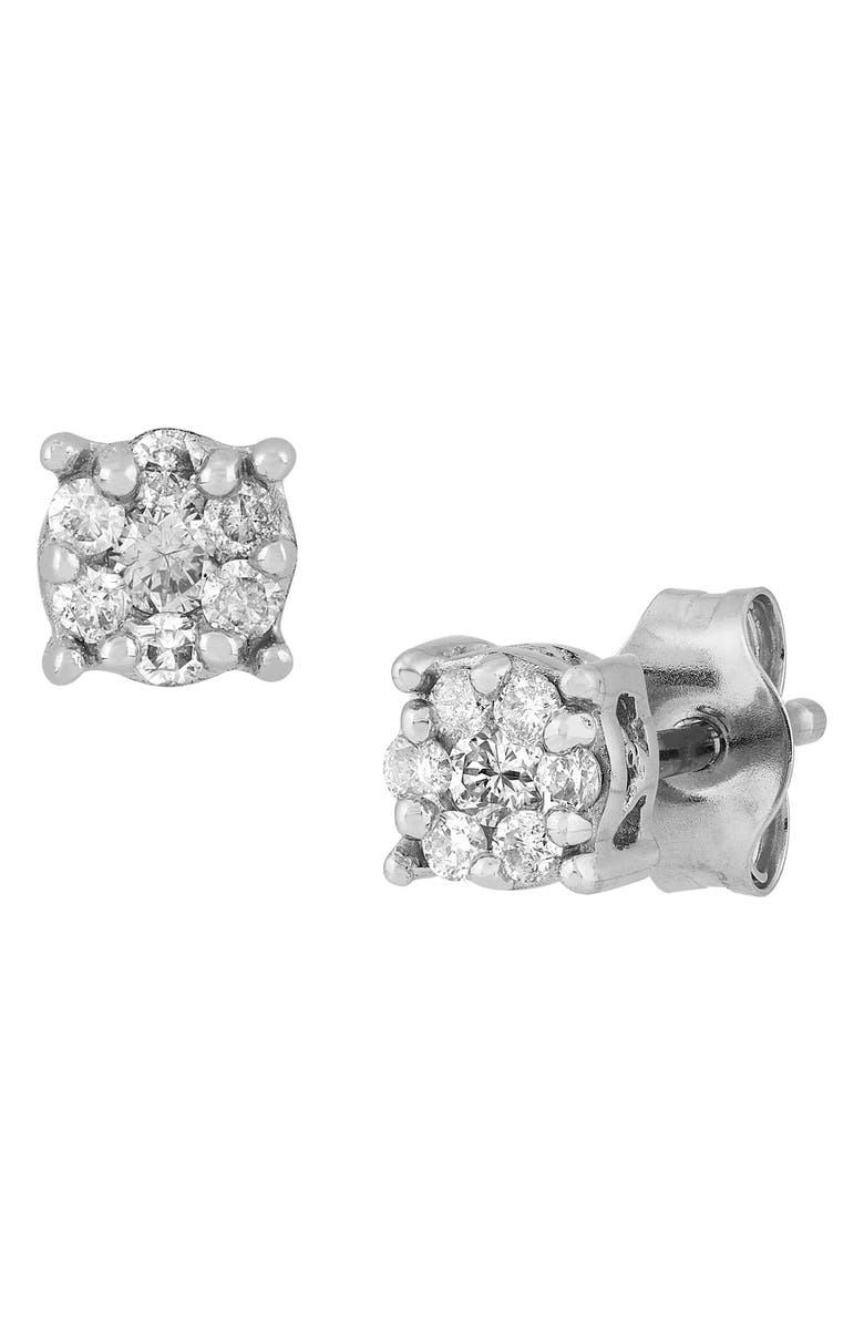 Frankie & Zoe 10K White Gold Pavé Diamond Round Stud Earrings, Alternate, color, White Gold