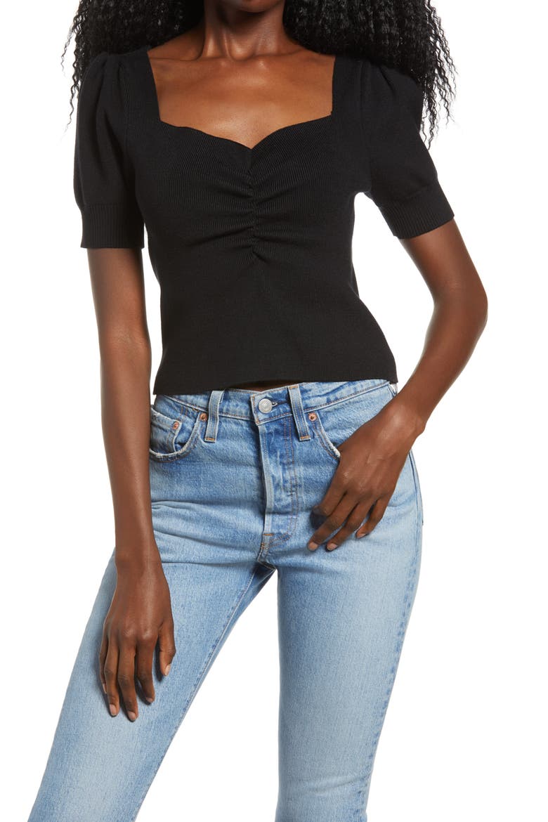 Ruched Front Top, Main, color, BLACK
