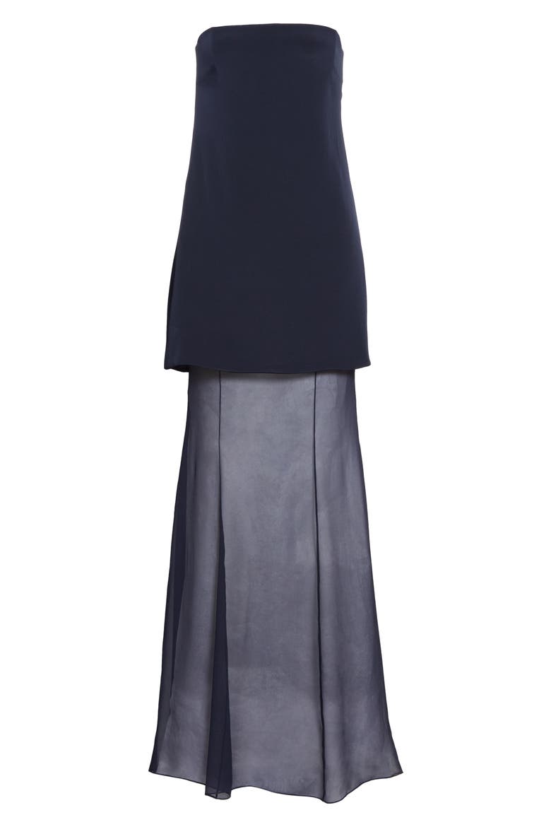 Chiffon Hem Strapless Silk Dress, Alternate, color, NAVY