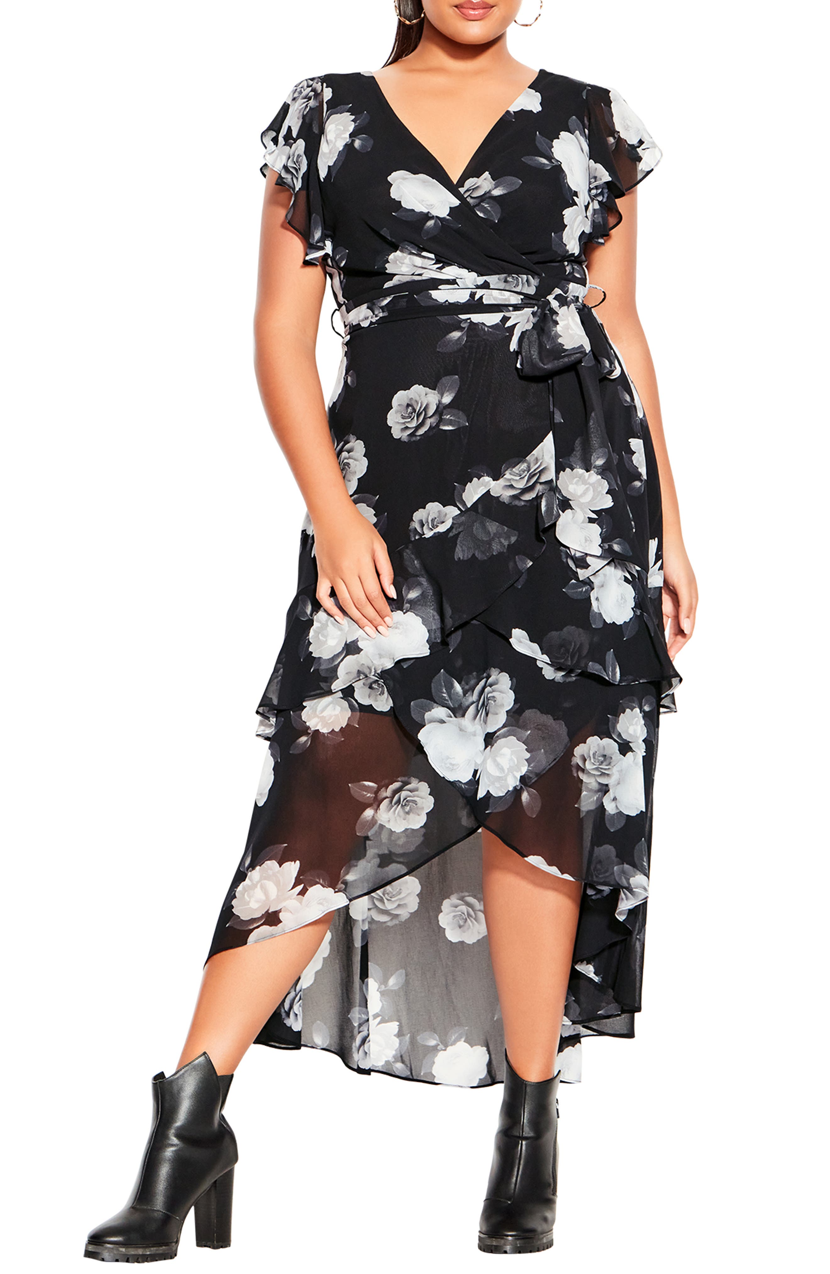 City Chic Jacqui Floral Faux Wrap Maxi Dress (Women) | Nordstromrack