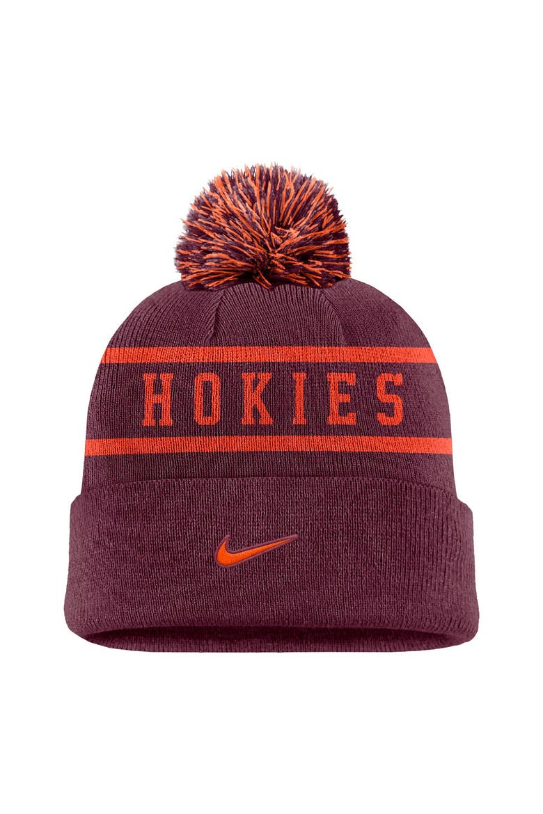 Men's Nike Maroon Virginia Tech Hokies Peak Cuffed Knit Hat with Pom, Alternate, color, Maroon