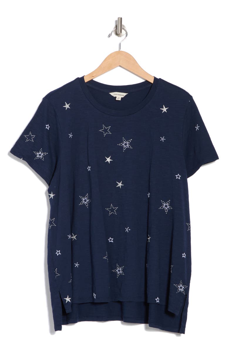 Lucky Brand Embroidered Twist Cotton T-Shirt, Alternate, color, Navy Combo