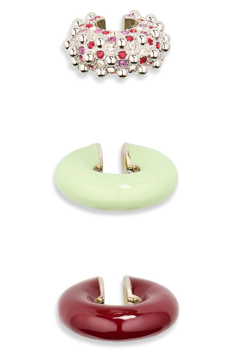 Set of 3 Punk Style Ear Cuffs, Alternate, color, P082 PURPLE / GREEN / SILVER