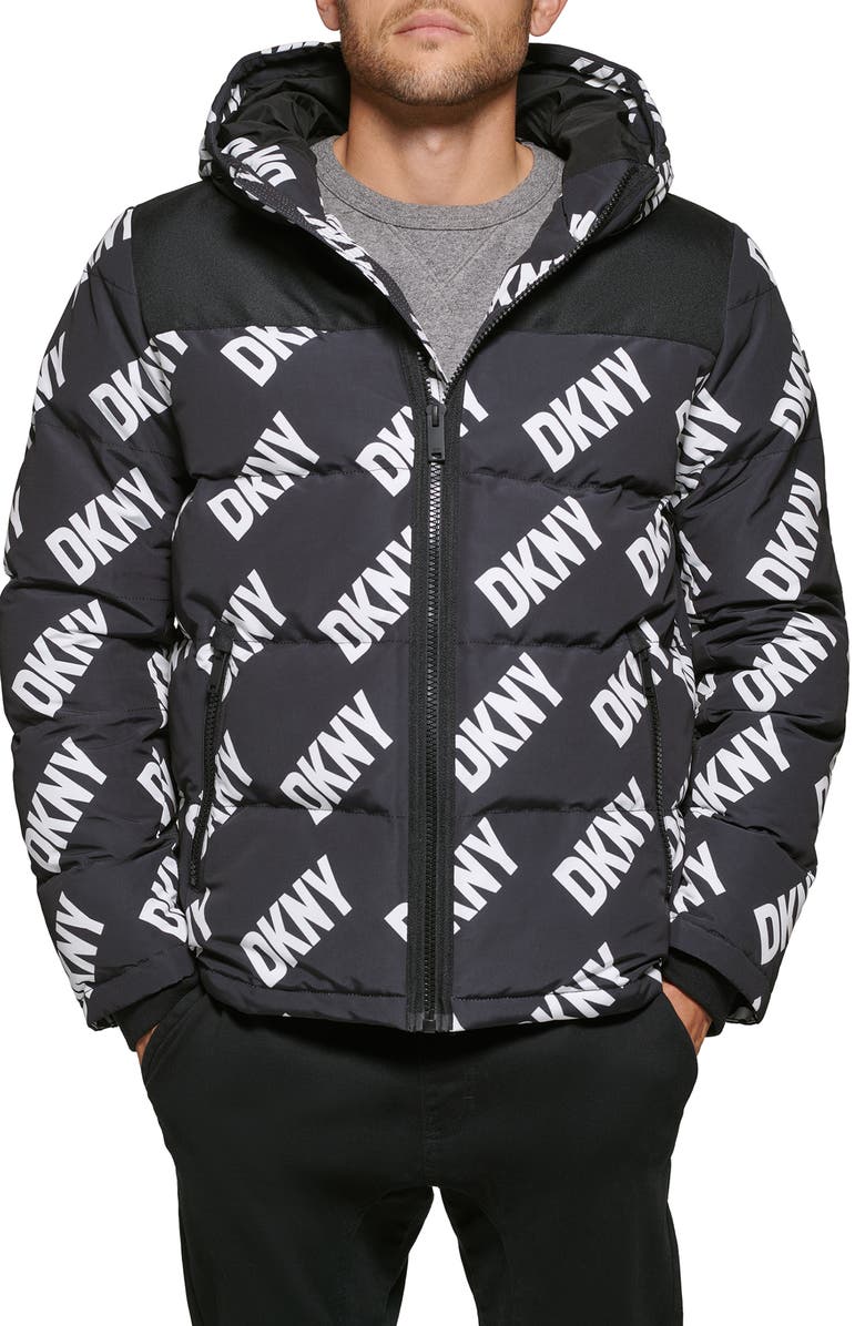 DKNY Puffer Jacket, Main, color, Grey White