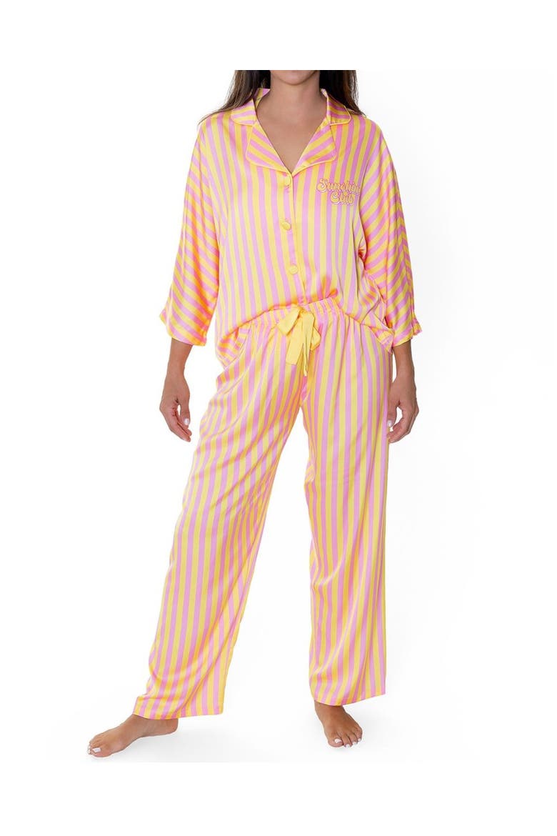 Sunshine Club Silky 3/4 Sleeve Pants Set, Main, color, Yellow Stripe