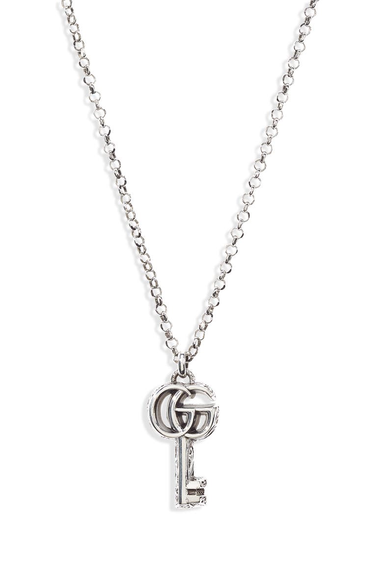 GG Silver Key Necklace, Alternate, color, SILVER