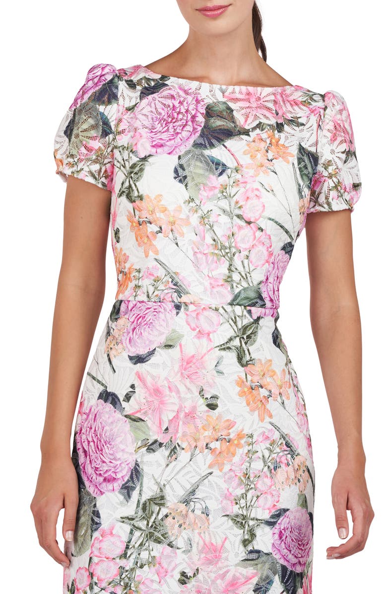 Kay Unger Fern Floral Lace Midi Cocktail Dress, Alternate, color, 