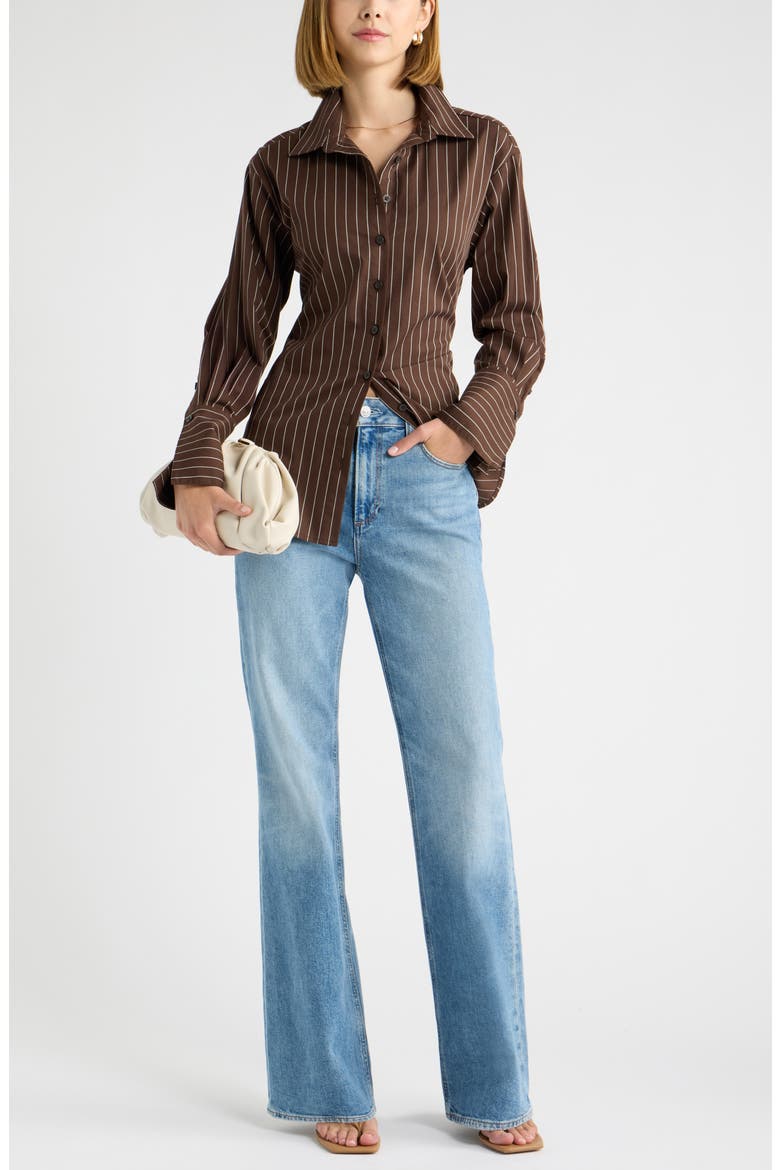 Tie Back Striped Button Up Shirt, Alternate, color, BROWN IVORY JODI STRIPE