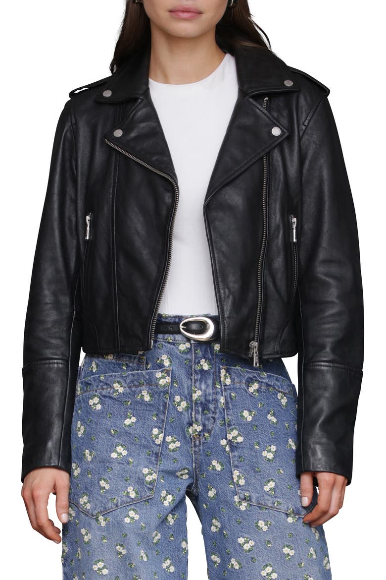Leather Biker Jacket, Alternate, color, BLACK
