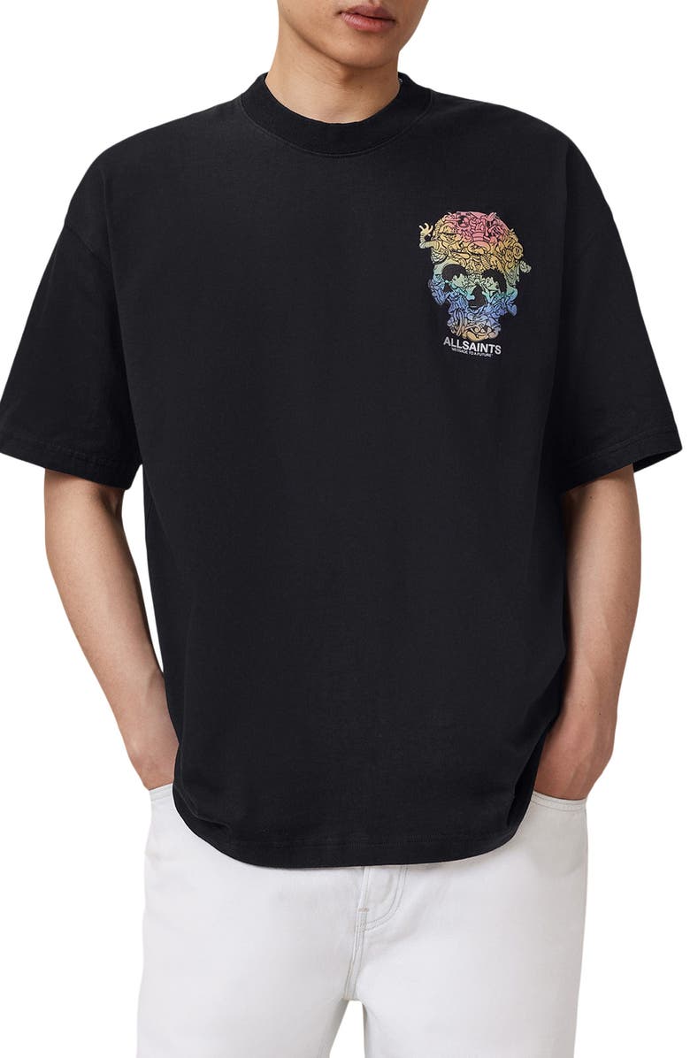AllSaints Trance Oversize Graphic T-Shirt, Main, color, Washed Black