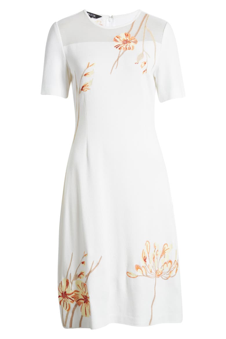 Flower Embroidery Knit Dress, Alternate, color, WHITE/ SAND MULTI