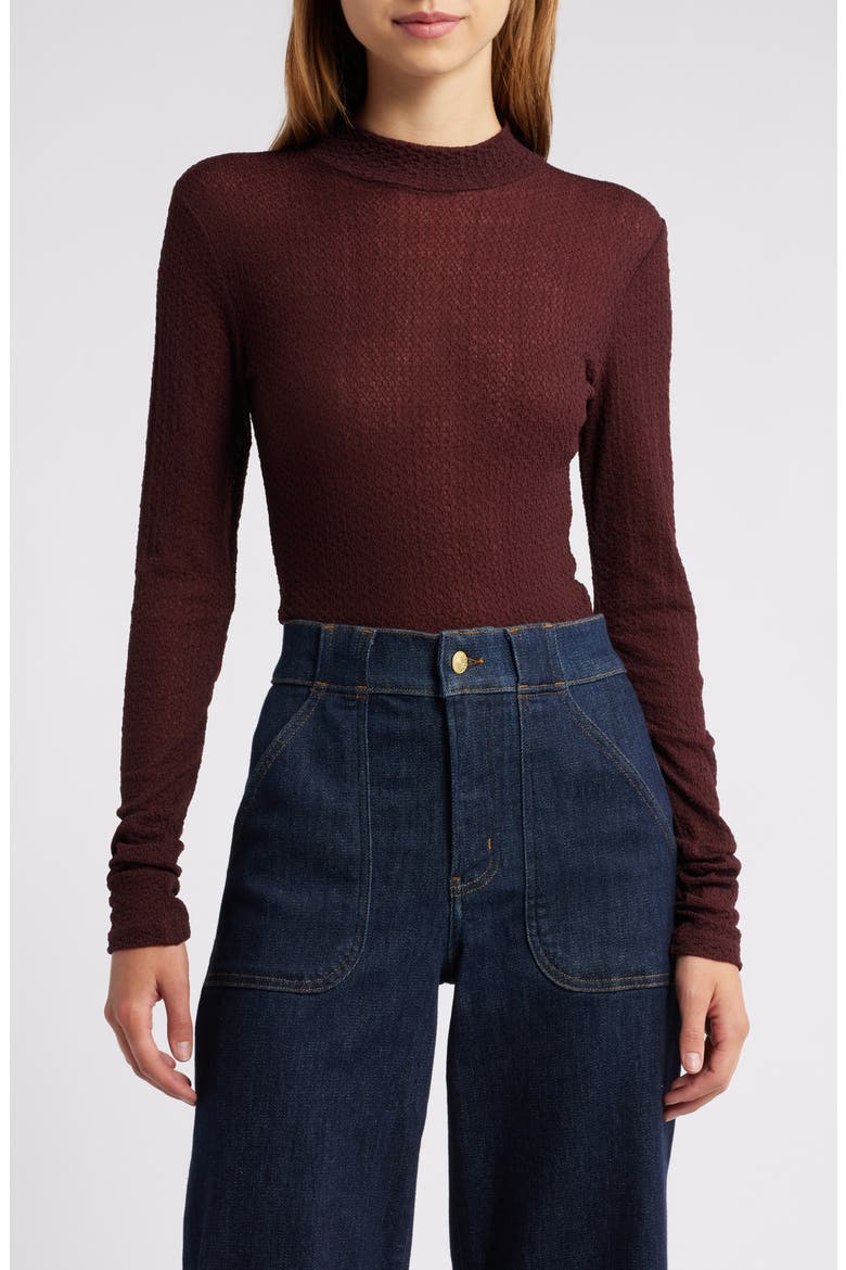 Lace Mesh Mock Neck Top, Main, color, DEEP BURGUNDY