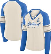 FANATICS Women's Fanatics Cream/Blue Detroit Lions Hometown Gridiron Hero Raglan Lace-Up V-Neck Long Sleeve T-Shirt