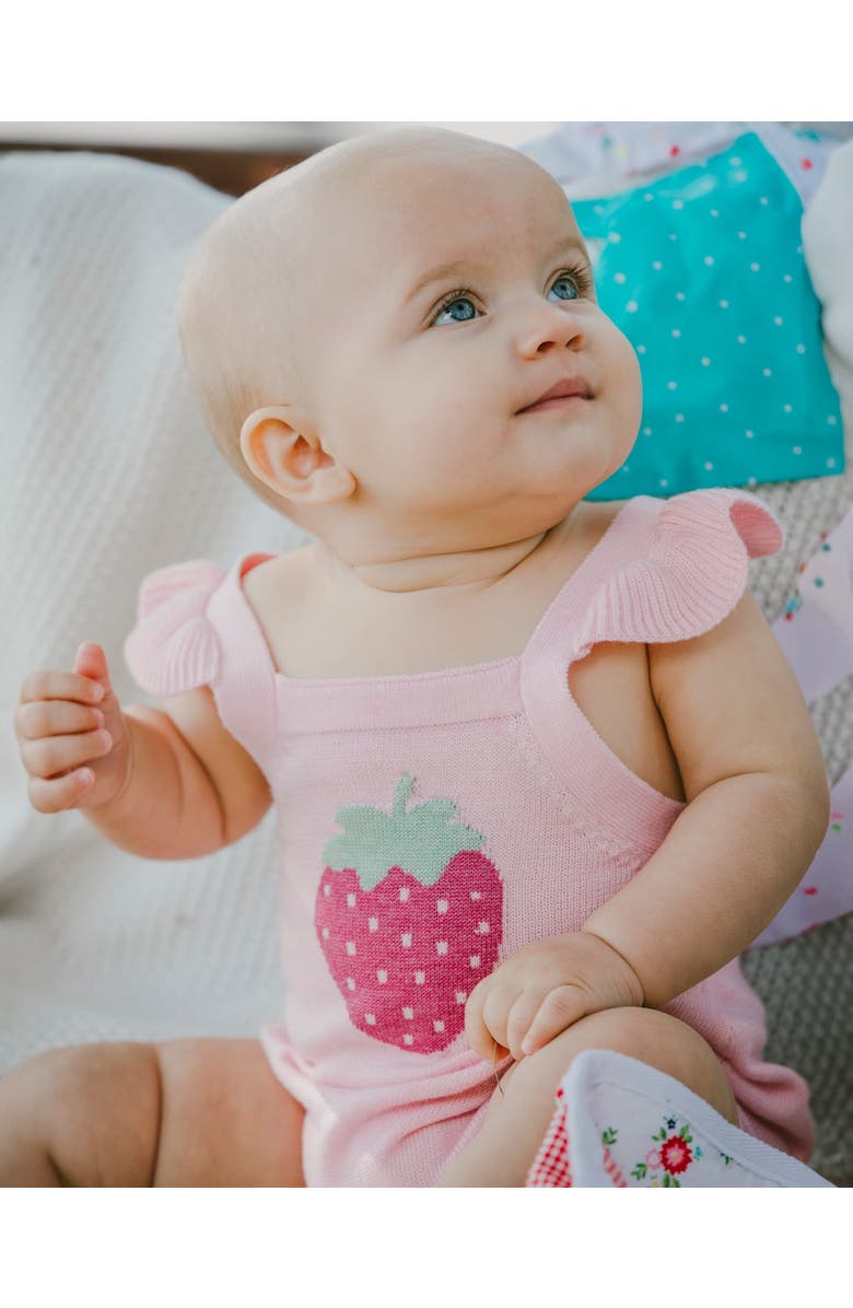 Deux par Deux Knit Strawberry Romper, Alternate, color, Light Pink