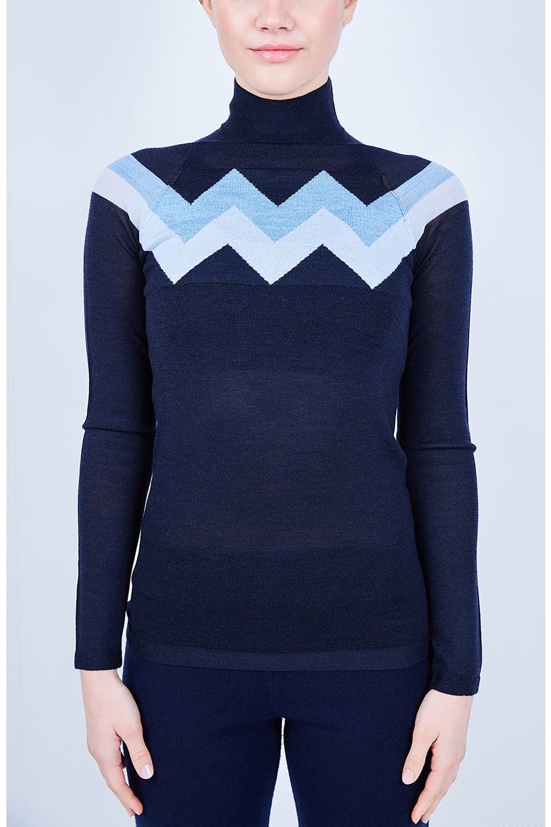 CHEVRON MOCK NECK SWEATER, Main, color, NAVY WITH LIGHT BLUE TRIM