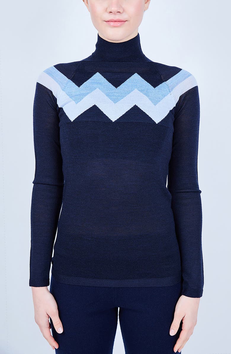 L'ETOILE SPORT CHEVRON MOCK NECK SWEATER, Main, color, Navy With Light Blue Trim