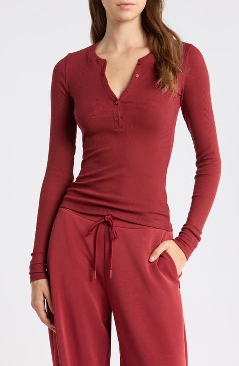 Stretch Cotton Rib Long Sleeve Henley