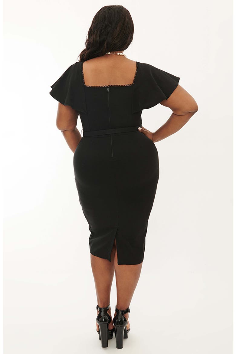 Plus Size Short Flutter Sleeve Sweetheart Neck Wiggle Dress, Alternate, color, Black