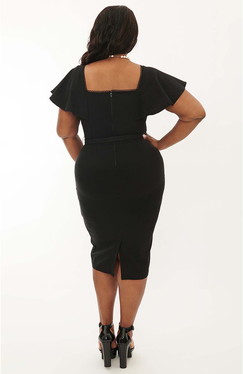 Unique Vintage Plus Size Short Flutter Sleeve Sweetheart Neck Wiggle Dress, Alternate, color,