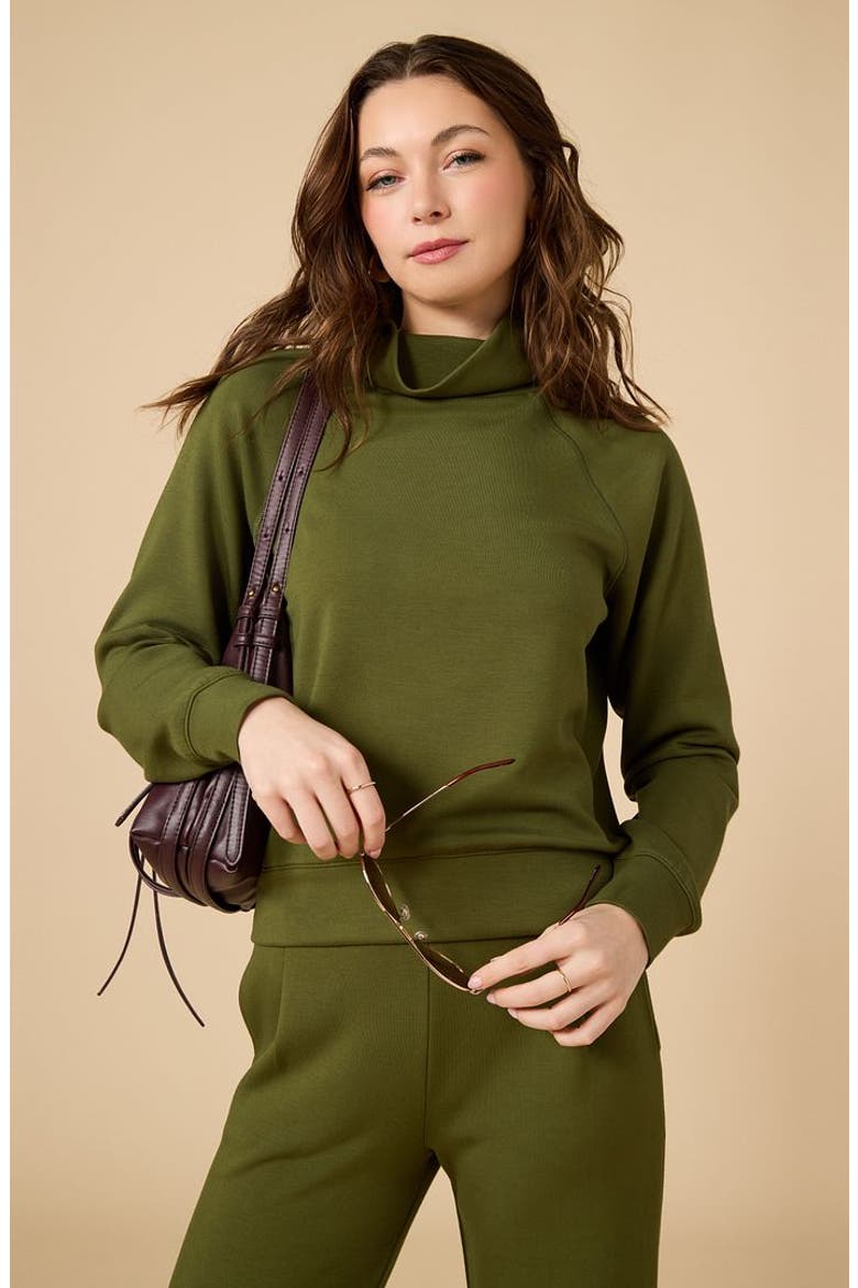 Athleisure Mock Neck And Pleated Pant Set, Alternate, color, Olive
