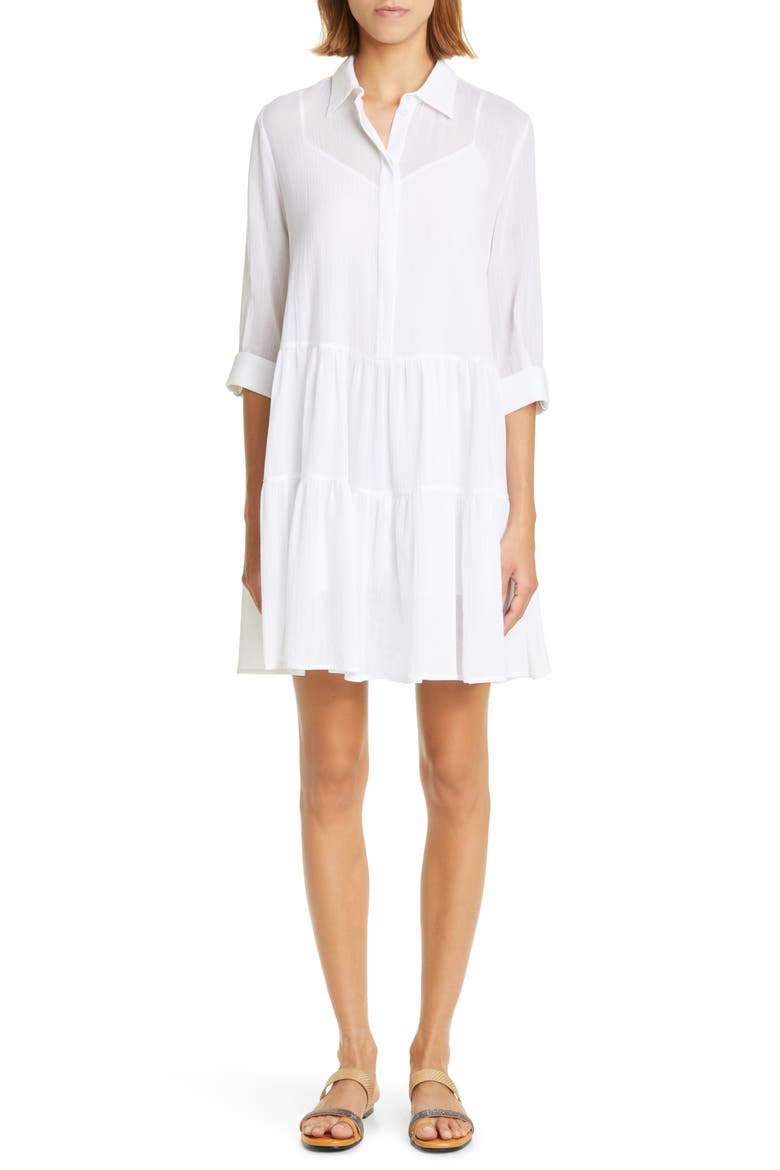 Tiered Cotton Shirtdress, Main, color, BIANCO